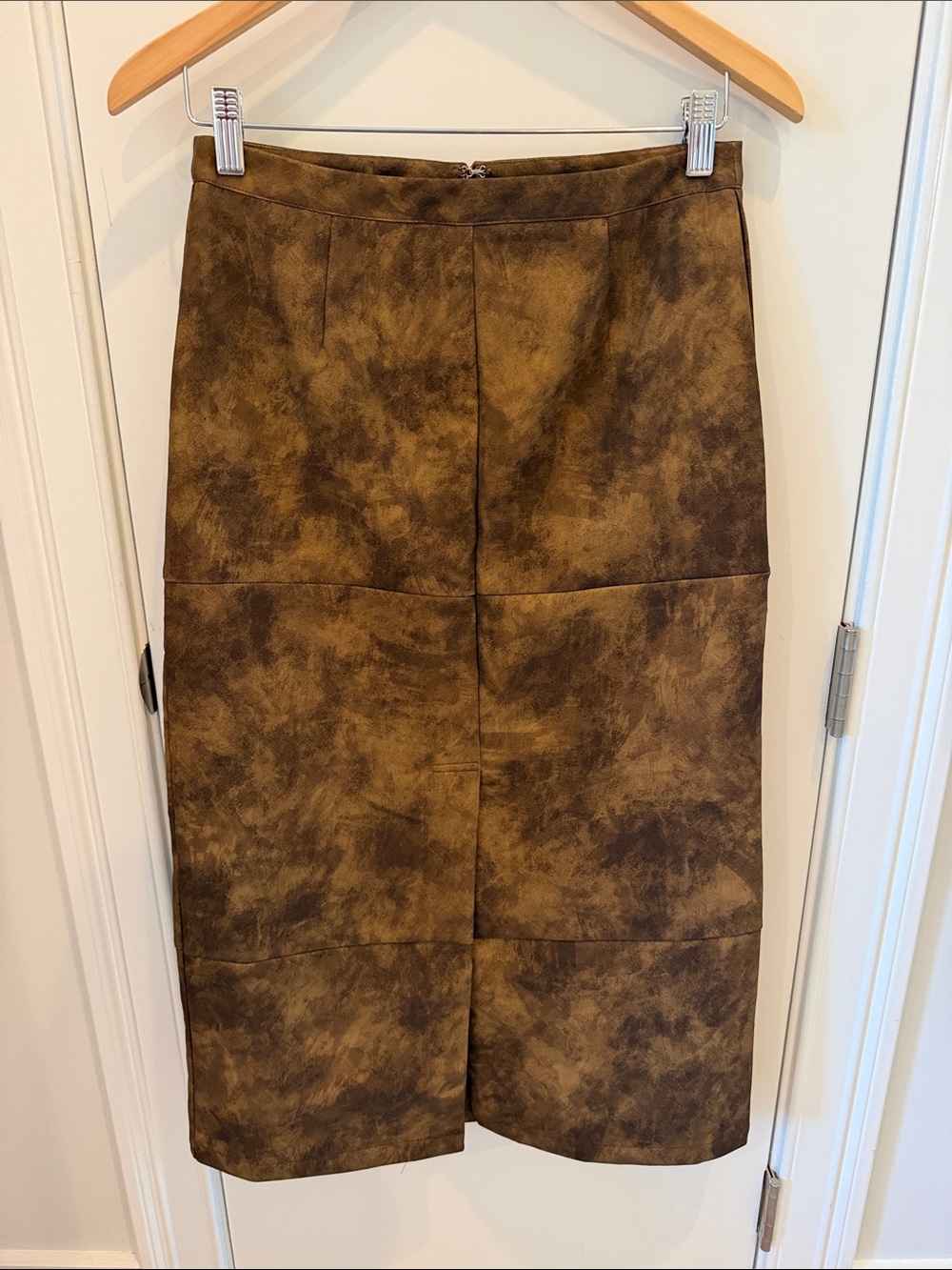 Vici Brown Marbled Faux-Suede Midi Pencil Skirt